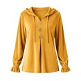 thumbnail image 3 of cocolona Plus Size Velvet Hooded Sweatshirts for Women Button Down V Neck Long Sleeve Hoodies Ruffle Cuff Pleated Fall Winter Tops, 3 of 4