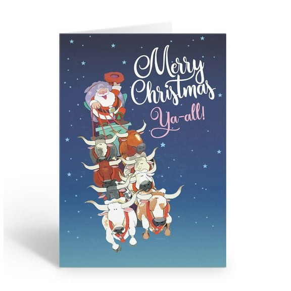 Santa Has Replaced His Reindeer for Longhorns - 18 Holiday Cards & 19 Envelopes