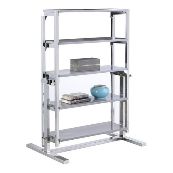 Milan 31.5" Convertible Bookshelf and Dining Table in Gray/Chrome