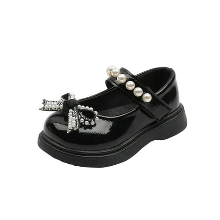 

Honeeladyy Toddler Kid Shoes Toddler Shoes Baby Girls Cute Fashion Pearl Bow Non-slip Round Head Small Leather Princess Shoes Black Discount