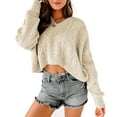 thumbnail image 5 of Women's V Neck Long Sleeve Cable Knit Oversized Cropped Sweater Pullover, 5 of 6