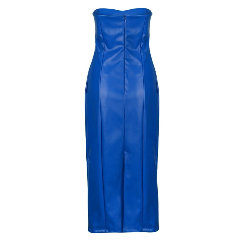 WTXUE Corset Dress, PU Leather Career Off The Shoulder Midi Pencil Dress  Elegant Bodycon Backless Split Club Dress, Leather Dress, Blue Dress Women,  Blue M - Walmart.com