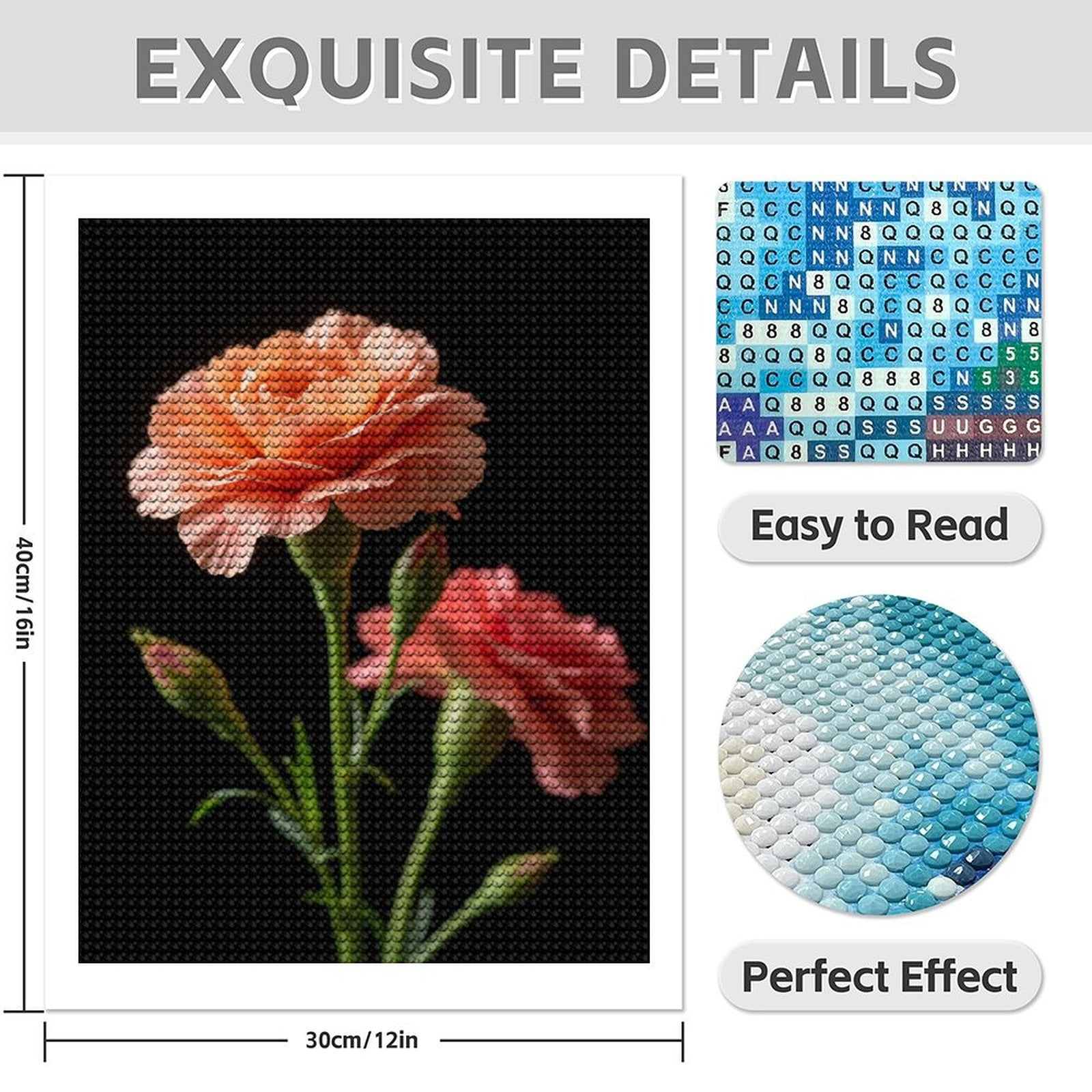 Diamond Art Kits for Adults - 5d Peach Carnation Blooms Dark Background Diamond Painting for Adults, Diamond Art for Adults Beginners, Diamond Painting Kits for Adults for Home Wall Decor