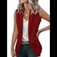 thumbnail image 2 of Chaleco Blazer Sin Mangas para Mujer, Informal, con Abertura Frontal, un Botón, Chaqueta de Verano con Bolsillos. Vino Tinto XL, 2 of 6