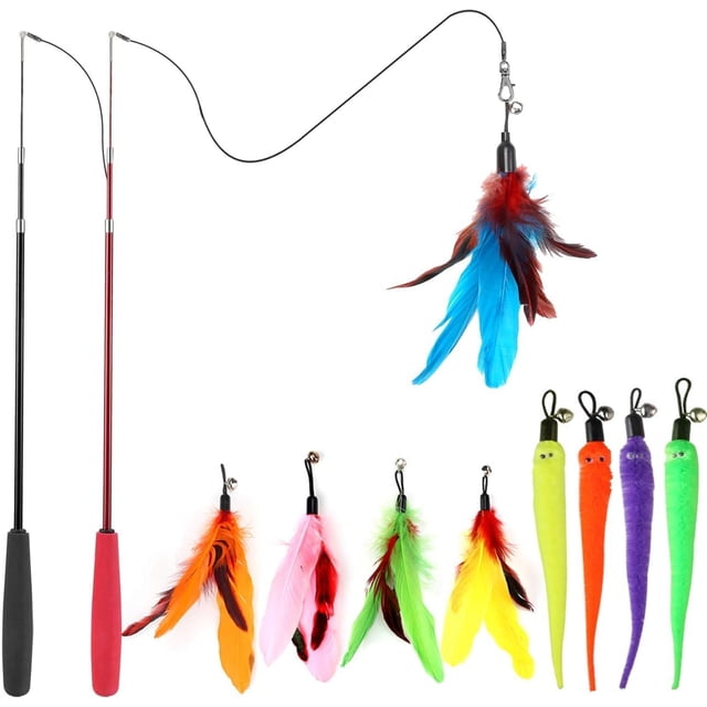 Wolfi Juguete para Gatos Varita con Plumas Interactivo Retráctil Interior Perseguir Ejercicio
