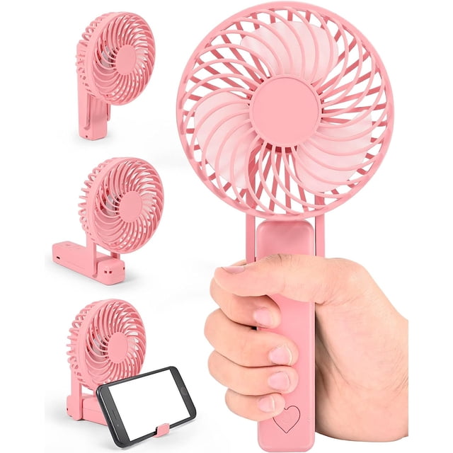 Ventilador de mano Sincero USB recargable plegable con soporte para teléfono rosa
