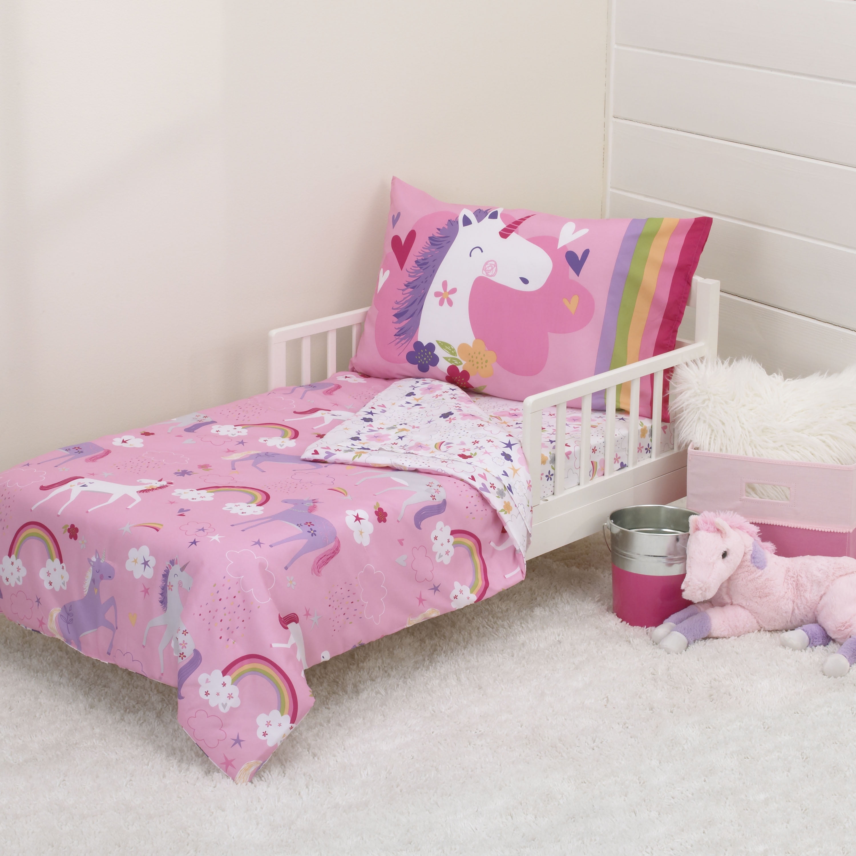 08Toddler Bedding Set 4 pc Pink Disney Frozen Girls Bed Sheets Kids Pillow Case 