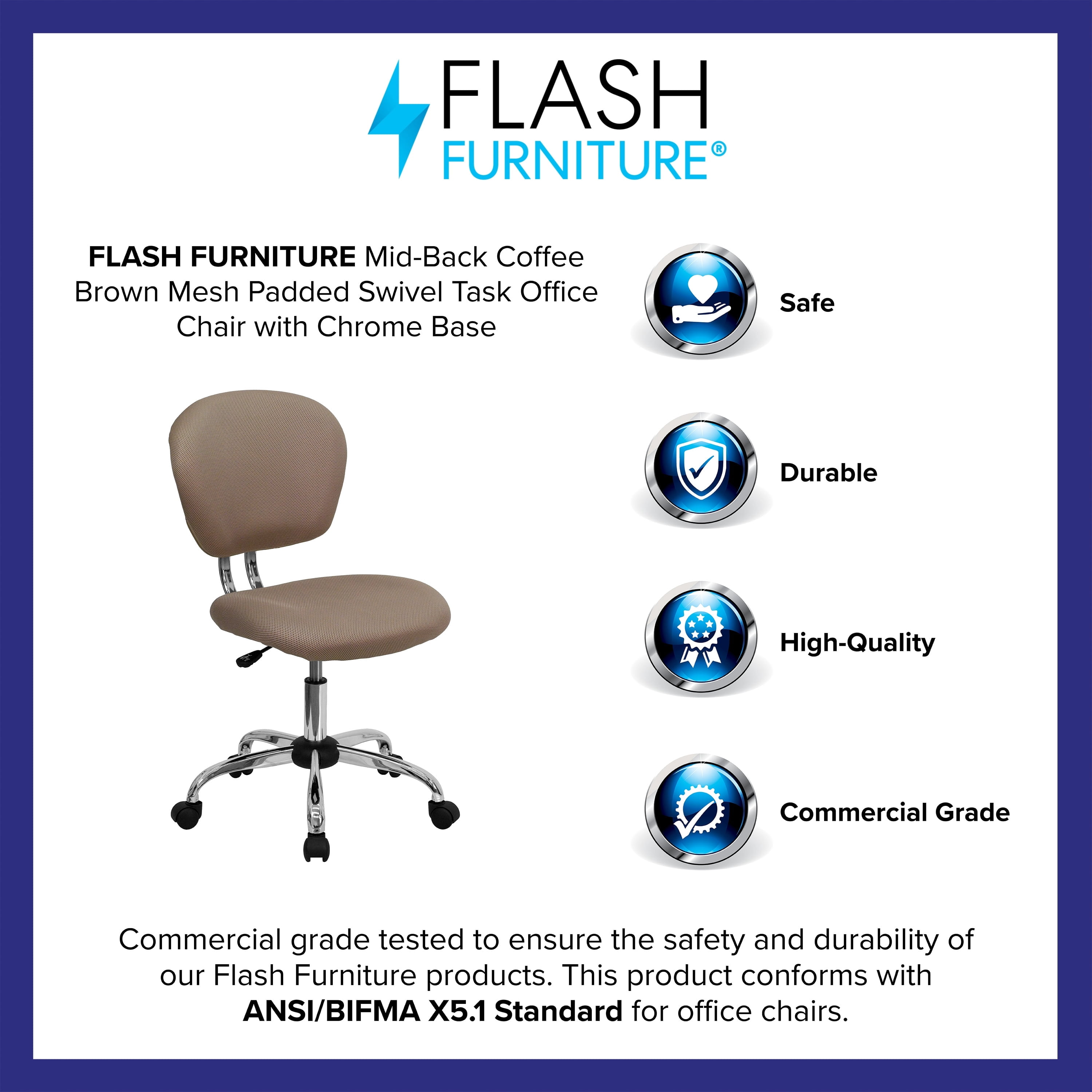 Flash Furniture Mid-Back Coffee Brown Mesh Padded Swivel Task Office Chair with Chrome Base