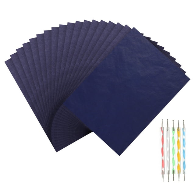 Unique Bargains Ensemble de Papier Carbone, Papier de Transfert Graphite A4 avec Stylet Embossé Bleu 50 Feuilles