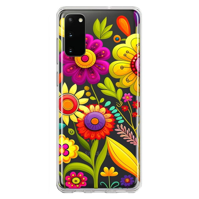 MUNDAZE Samsung Galaxy S20 Shockproof Clear Hybrid Protective Phone Case Colorful Yellow Pink Folk Style Floral Spring Flowers Cover