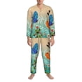 thumbnail image 3 of Picia Colorful Plants And Insects Pattern Men’s Long-Sleeve Sleepwear Set - Soft 2-Piece Loungewear with Pockets, Comfy PJs for Relaxing Nights-Small, 3 of 7