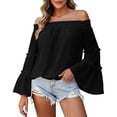 thumbnail image 2 of Tqcoqu Women's Off Shoulder Top,Ruffle Long Sleeve Chiffon Blouse,Casual Loose Trendy Shirts,Black Women's S-XXL, 2 of 8