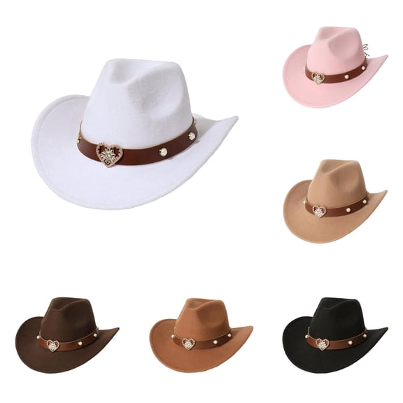 SUXIAN Kids Cowboy Hat Classic Western Style Wide Brim Wool Felt Heart Embellishment Festival Jazz B