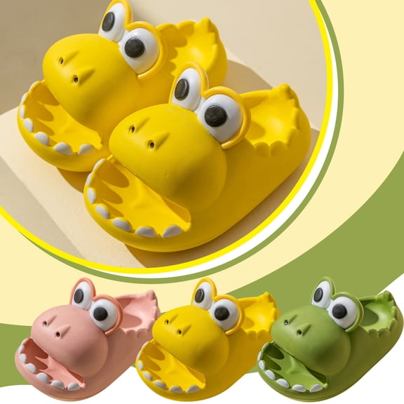 Ulanda Kids Unisex Dinosaur Slides Fun Animal Pattern Slipper Lightweight Cozy Non-Slip Sandals for Bathroom Outdoor (Yellow, 12M)