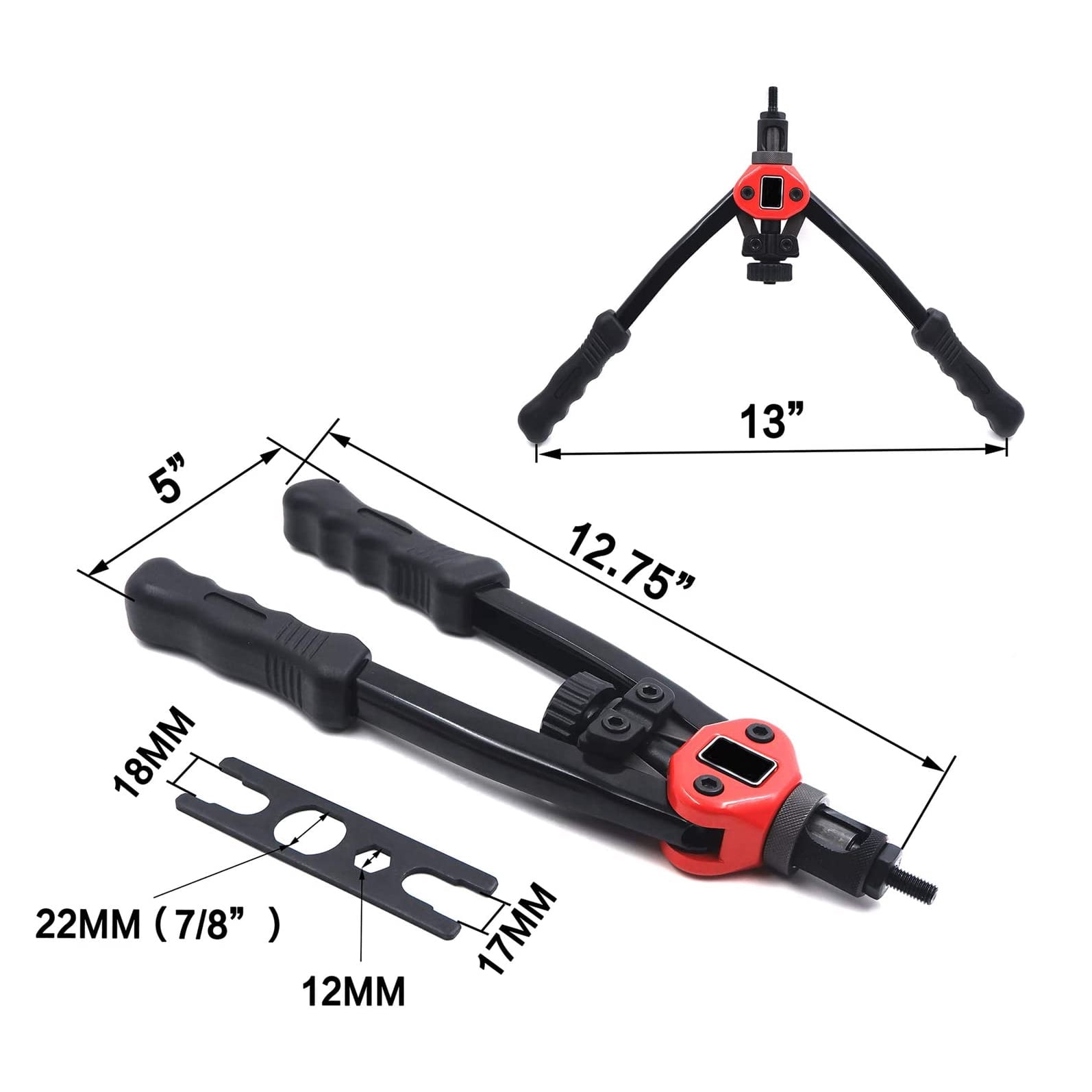 iMeshbean Rivet Nut Tool, 13" Hand Rivet Nut Tool with 11PCS Mandrel Metric M3 M4 M5 M6 M8 M10 M12; SAE 10-24, 1/4-20, 5/16-18, 3/8-16, Ergonomically Design, Rivet Nut Setter Kit