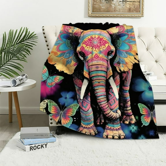 ARISTURING  Elephant Blanket Adult Elephant Blankets for Women Elephant Gifts for Girls Baby Kids Elephant Throw Blankets Soft Cozy Flannel Elephant Couch Blankets for Sofa Couch Bed Black