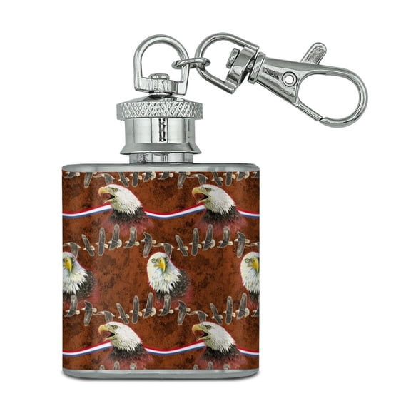 Bald Eagle Patriotic American Banner Stainless Steel 1oz Mini Flask Key Chain
