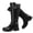 Black 006, variant on Love Steetly Women's Extra Wide Calf Knee High Boots, Faux Leather Winter Tall Boots, Diamond Quilted Shaft, Knitted Collar, Double Buckle Block Heel Boots.