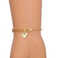 thumbnail image 2 of Delight Jewelry Gold-tone Large Light Pink Crystal Heart - Gold Tone Joshua 1:9 Strong and Courageous Engraved Cross Charm Bracelet, 6.5+1.5" Extender, 2 of 4