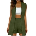 thumbnail image 3 of Feancey Women's 2 Piece Outfits Linen Blazer Vest and Dress Shorts Formal Suit Sets Open Front Sleeveless Cardigan Travel Sets Army Green L, 3 of 7