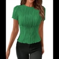thumbnail image 2 of Camiseta de Verano de Corta con Cuello Redondo para Mujer, Color Verde, Talla L, 2 of 10