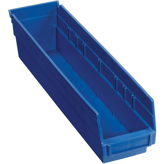 Nestable Shelf Storage Bin, Plastic, 4-1/8"Wx 17-7/8"D x 4"H, Blue, Lot of 12