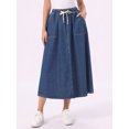 thumbnail image 4 of DARING DIVA Women's Comfortable Elastic Waist A Line Long Length Jean Skirts S Dark Blue, 4 of 6