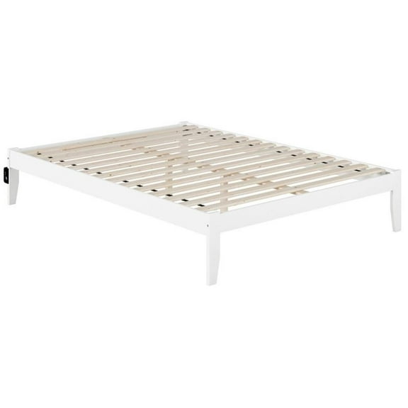 Bowery Hill Modern Solid Wood Queen Bed with USB Charging Station in White
