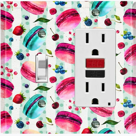 Metal Light Switch Plate Cover Macaroon Fruit Leaves French Desserts CAK016
