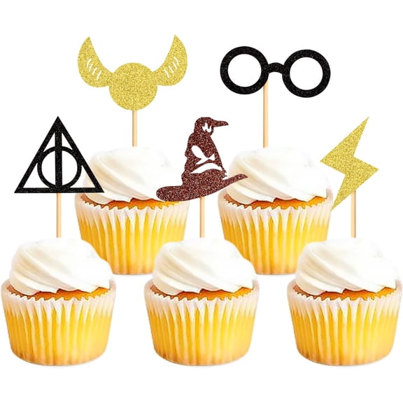 10PCS Glitter Wizard Cupcake Magic Wizard Inspired Happy Birthday Party Cake Decoration for Birthday Party Decor Supplies Boy Girl Gifts