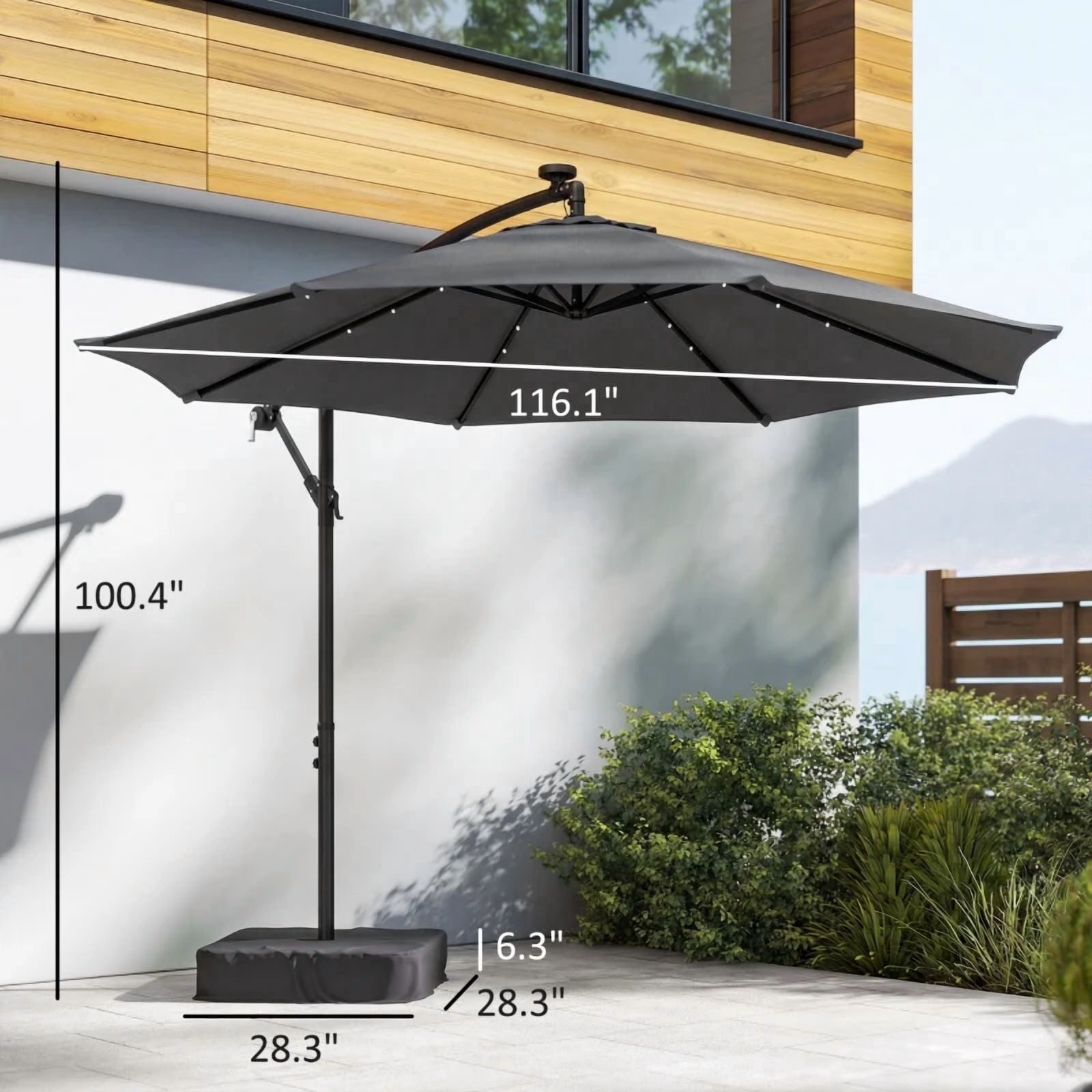 9.5 ft. Steel Outdoor Pool Umbrella Cantilever Market Patio Umbrella in Dark Gray for Garden, Backyard, Poolside