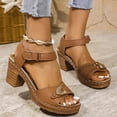 thumbnail image 4 of Platform High Heels Dressy Sandals for Women Ladies 2025 Trendy Leather Chunky Block Peep Toe Pumps Shoes, 4 of 7