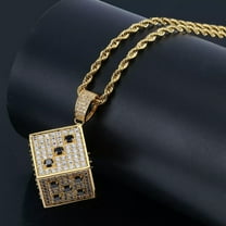 HOOUN Men's Amulet 14k Gold Plated Rhinestone Dice Necklace Pendant Fashion Jewelry