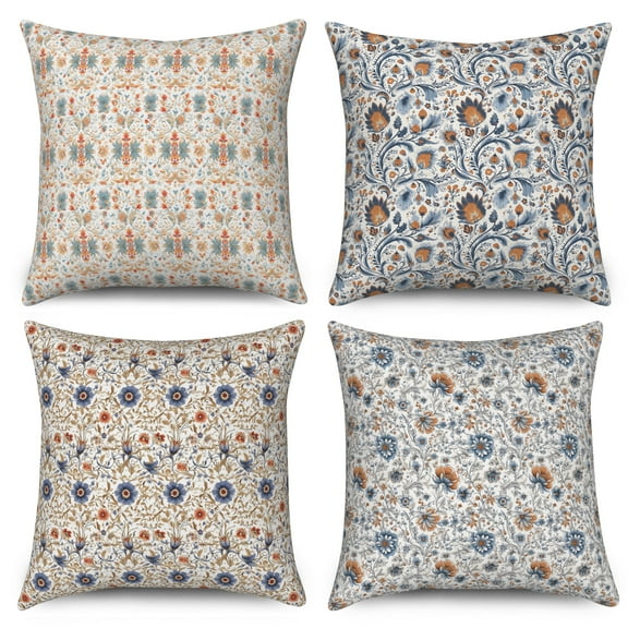 PBOBRIICH Set of 4 Blue Mandala Throw Pillow Cases,Boho Linen Pillow Cover for Living Room Bedroom Home Decor,18x18