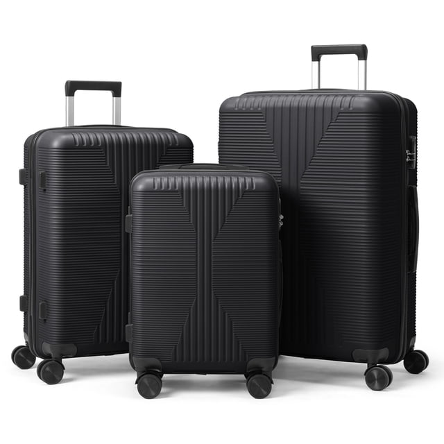 Ktaxon Ensemble de Bagages 3 Pcs, Ensemble de Valises avec Roues Pivotantes à 360°, Bagage Rigide Léger 20 Po24 Po28 Po, Noir