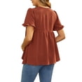 thumbnail image 3 of INSPIRE CHIC Womens Maternity Casual Round Neck Ruffle Sleeve Button T-Shirts Babydoll Loose Fit Peplum Tops M Brown, 3 of 6