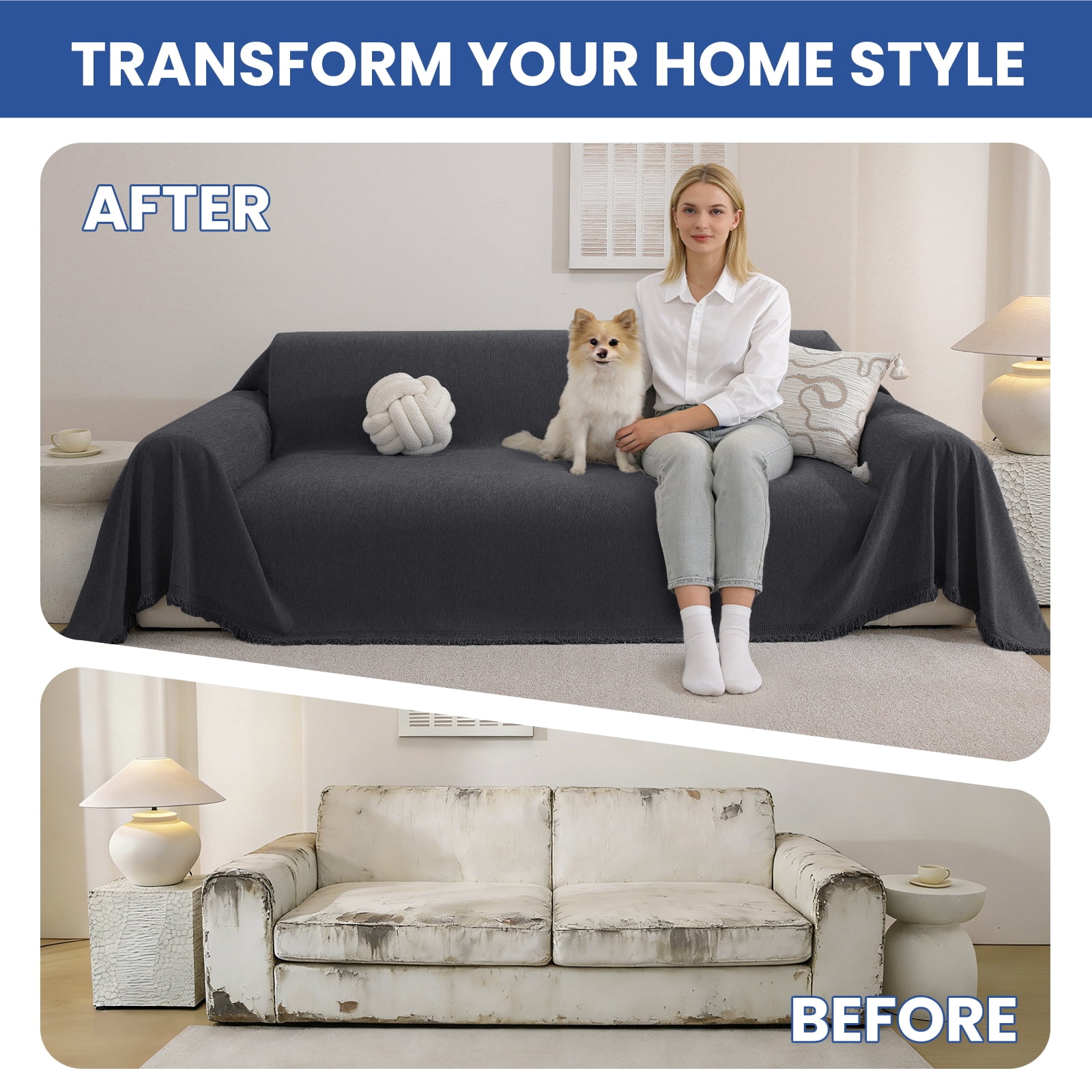 JIATER Sofa Cover Slipcover Couch Cover Durable Furniture Protector for Pets Home Decor 71"x150" Dark Gray