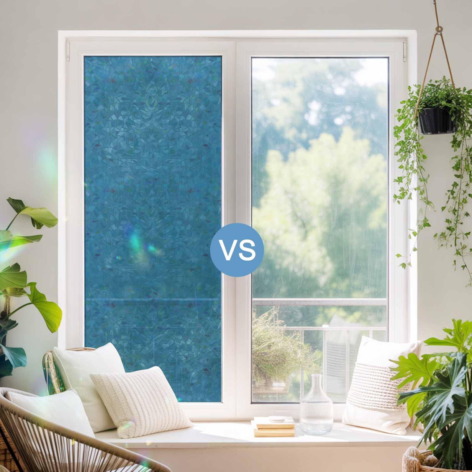Blue Window Privacy Film Rainbow Static Cling Stain Glass Window Film for Glass Door, Decorative Heat Control UV Blocking Sunroof Decal Sticker for Car Bathroom Home 29.5"x118" Modern Pure Wave Ride