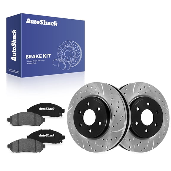 AutoShack Front Brake Rotors & Ceramic Pads for Nissan & Suzuki, Frontier 2005-2019 Equator 2009-2010, 4WD RWD L4 2.5L V6 4.0L - E-Coated Drilled & Slotted - ShadowGuard - 11.13" (282.8 mm), 6-Lug