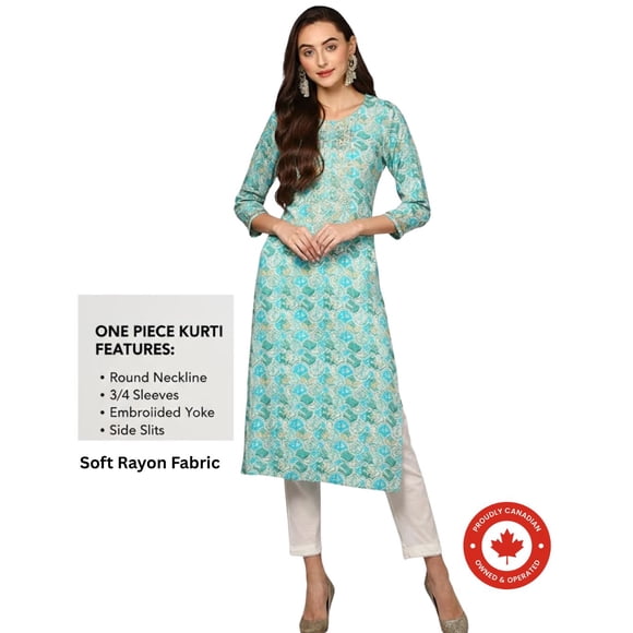 DWEEP SARA Turquoise Blue Viscose Rayon Ethnic Motifs Straight Kurta XL-42