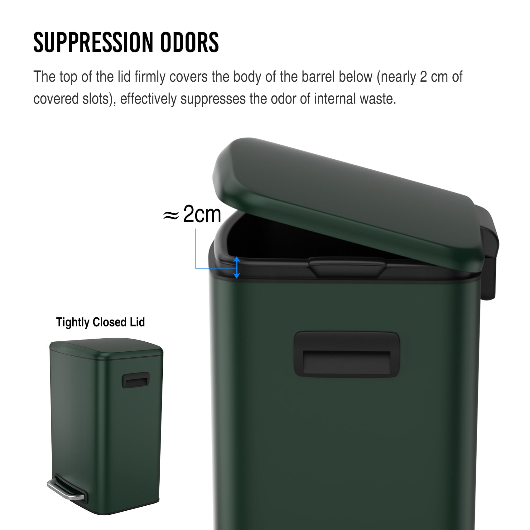 Miniyam 50L/13Gal Hands-Free Stainless Steel Trash Can with Foot Pedal, Fingerprint-Resistant Soft Close Lid Garbage Can, Green