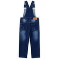 thumbnail image 2 of KIDSCOOL SPACE Big Girls Ripped Denim Overalls, Adjustable Elastic Waistand Inside Stretch Jeans Jumpsuit,Deep Blue,9-10 Years, 2 of 8