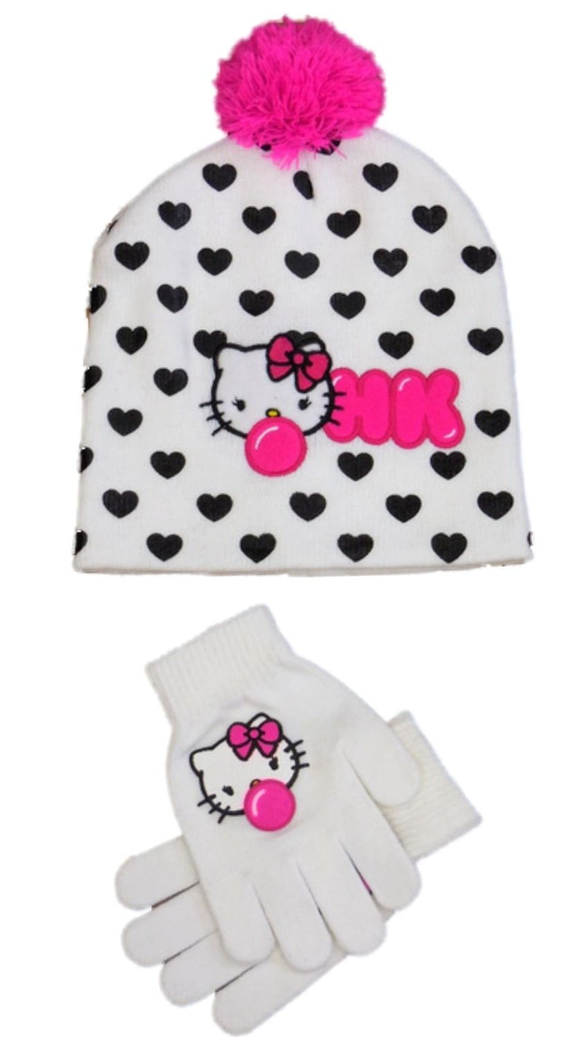 Girl's Hello Kitty Knit Beanie Hat Cap One Size Fits Most Pink Polka Dot Sanrio 