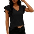 thumbnail image 3 of Pounoo Striped Tops for Women V Neck Short Sleeve Ruffle Cuff Blouses Beach Casual Lightweight Tunics Gift, 3 of 6