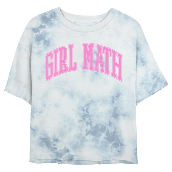Junior's Lost Gods Girl Math Pink Collegiate Graphic Crop T-Shirt White/Blue Large