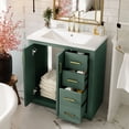 thumbnail image 3 of 30 Inch Bathroom Vanity with Ceramic Sink Solid Wood Storage Cabinet 3 Drawers Soft Closing Doors Green, 3 of 14