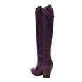 thumbnail image 4 of FSJ Women Western Pull On Knee High Boots Pointed Toe Chunky Block High Heel Cowboy Booties Beaded Embroidery Fashion Party Shoes Size 4 Purple, 4 of 4