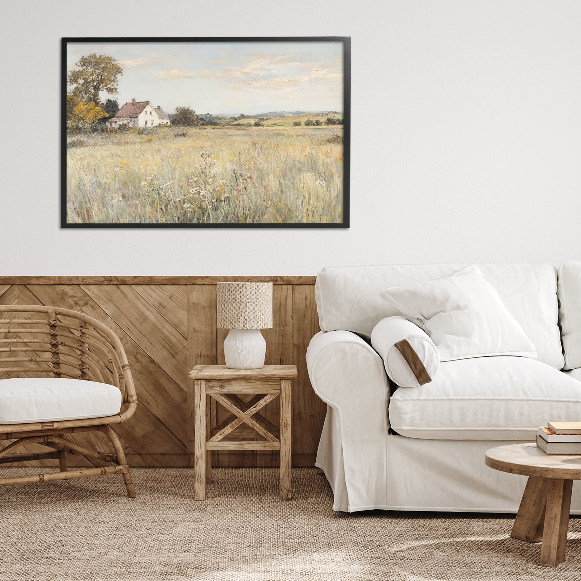 Stupell Industries Country Living in Golden Meadow Black Framed Giclee Art, design by Petal Prints Design
