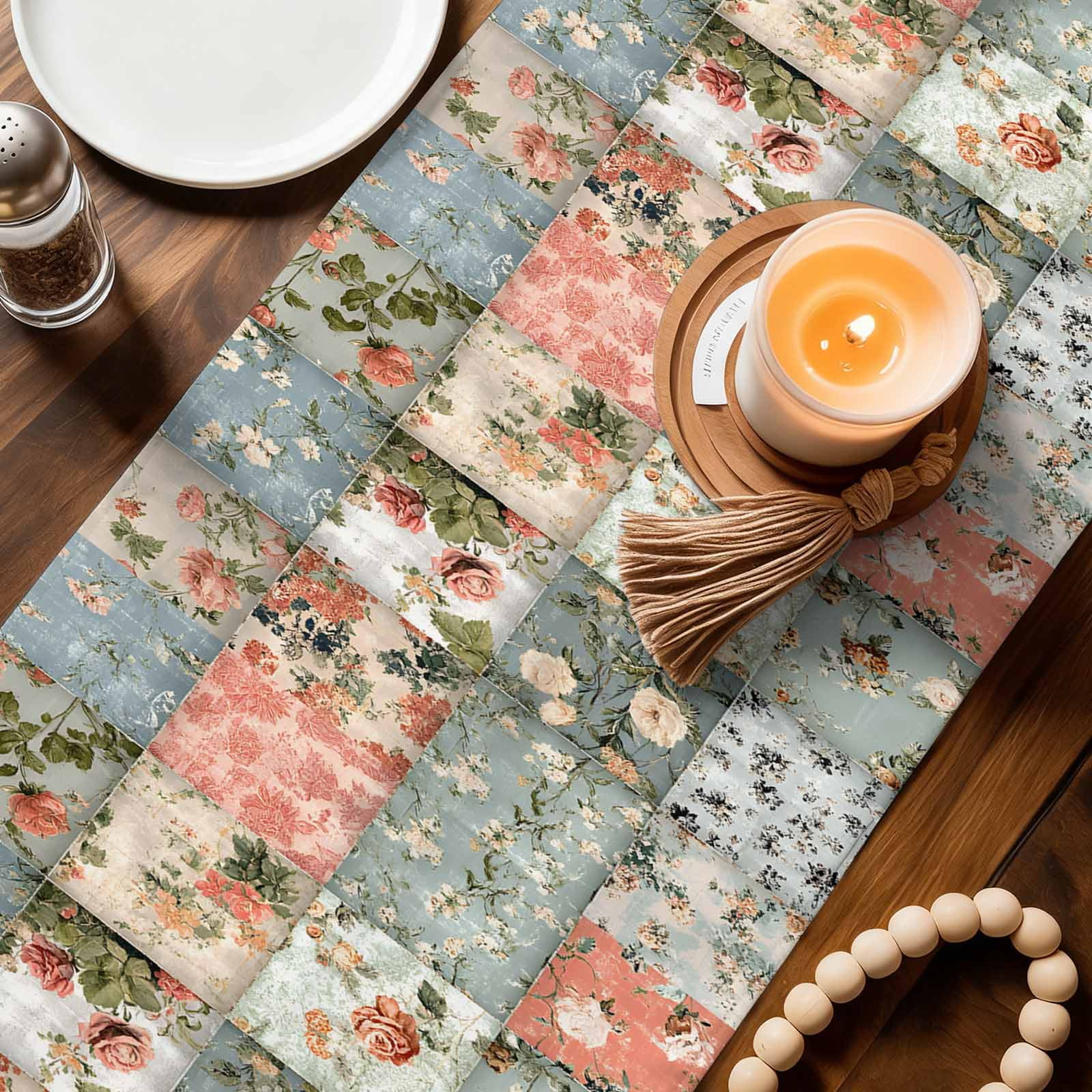 Elegant Spring Floral Cotton Linen Table Runner for Dining Kitchen, Farmhouse Summer Botanical Plaid Wedding Outdoor Party Tablerunners Decoration,Dresser Scarf Coffee Tablecloth Runners 13x90 Inches