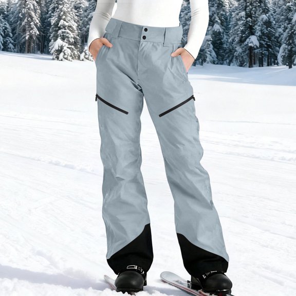 Dianli Ski Pants Snow Gear Colorblocked Pocket Fleece Lined Windproof Waterproof Insulated Ski Trousers with Zip Pockets Outdoor Winter Snowboarding Hiking Mountain Activewear